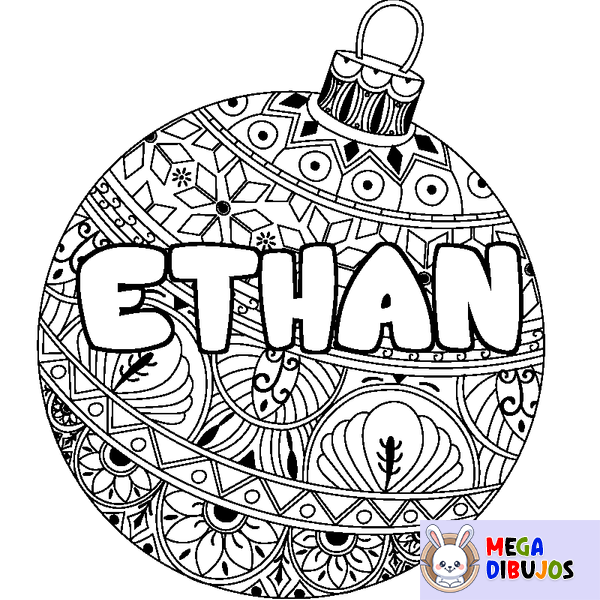 Coloraci&oacute;n del nombre ETHAN - decorado bola de Navidad