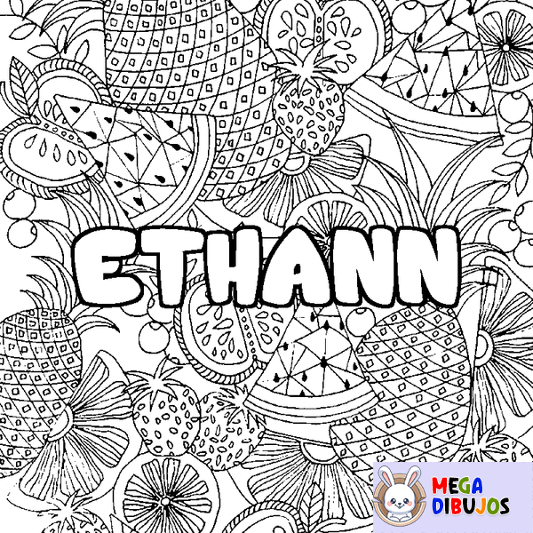 Coloraci&oacute;n del nombre ETHANN - decorado mandala de frutas