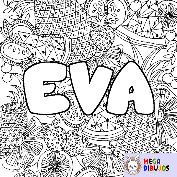 Coloraci&oacute;n del nombre EVA - decorado mandala de frutas