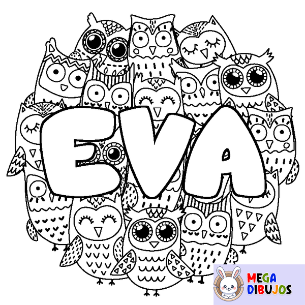 Coloraci&oacute;n del nombre EVA - decorado b&uacute;hos