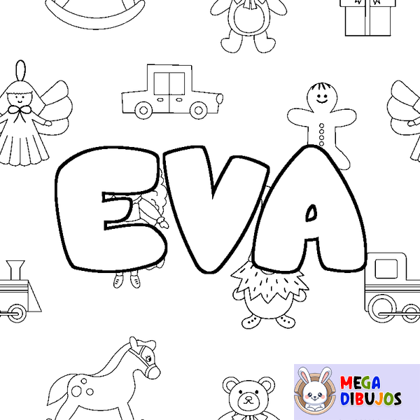 Coloraci&oacute;n del nombre EVA - decorado juguetes