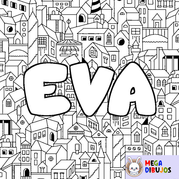 Coloraci&oacute;n del nombre EVA - decorado ciudad