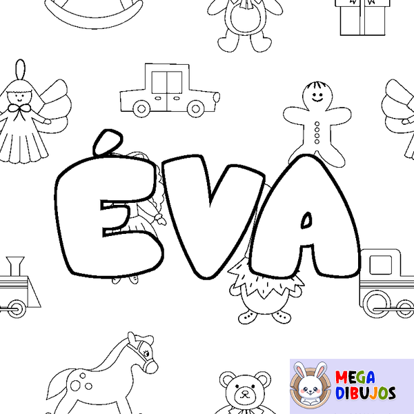 Coloraci&oacute;n del nombre &Eacute;VA - decorado juguetes