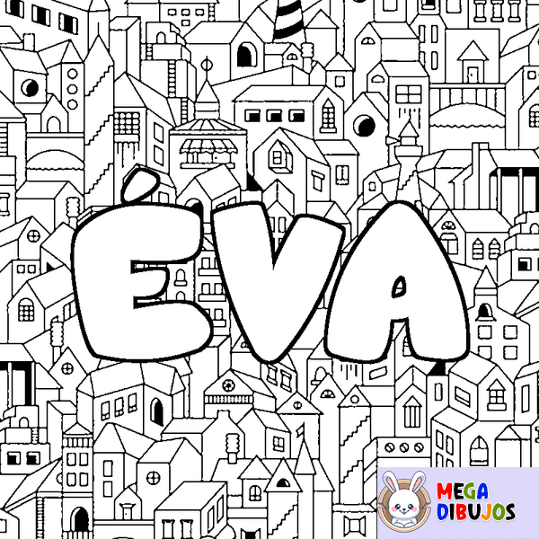 Coloraci&oacute;n del nombre &Eacute;VA - decorado ciudad