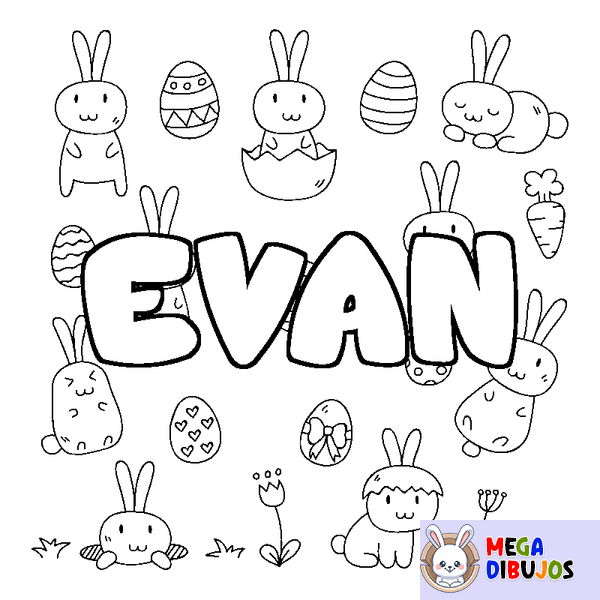 Coloraci&oacute;n del nombre EVAN - decorado Pascua