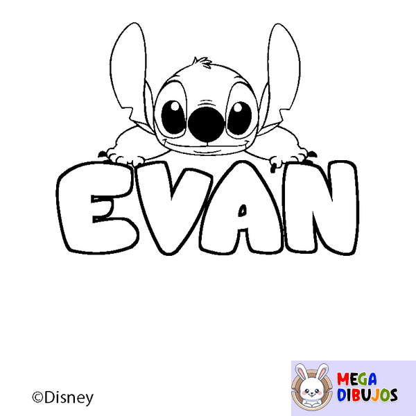 Coloraci&oacute;n del nombre EVAN - decorado Stitch