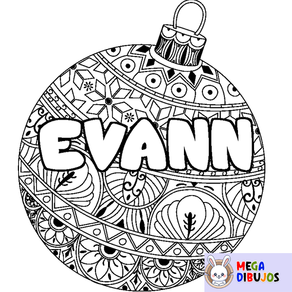 Coloraci&oacute;n del nombre EVANN - decorado bola de Navidad