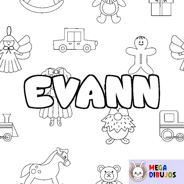 Coloraci&oacute;n del nombre EVANN - decorado juguetes