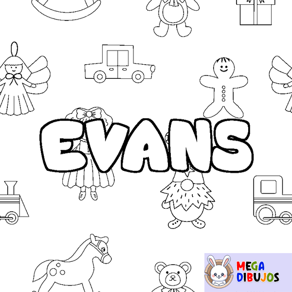 Coloraci&oacute;n del nombre EVANS - decorado juguetes