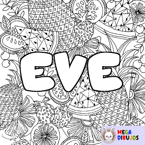 Coloraci&oacute;n del nombre EVE - decorado mandala de frutas