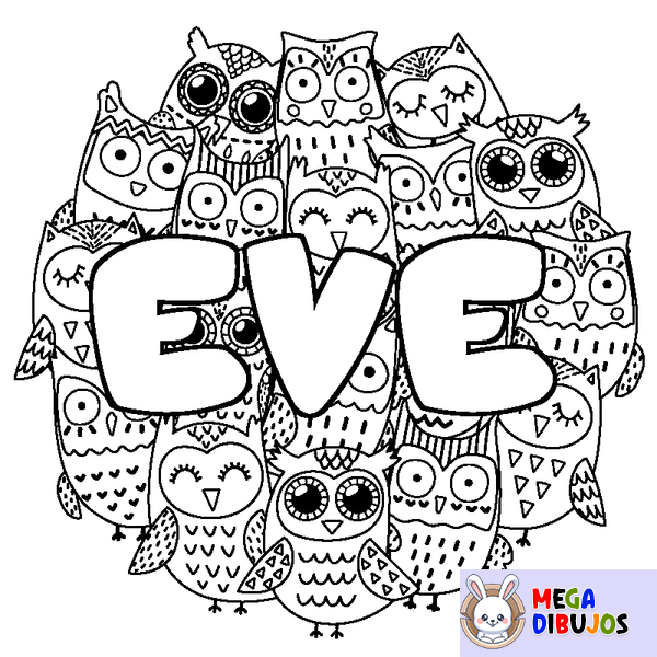 Coloraci&oacute;n del nombre EVE - decorado b&uacute;hos