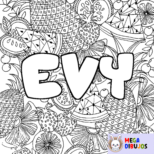 Coloraci&oacute;n del nombre EVY - decorado mandala de frutas