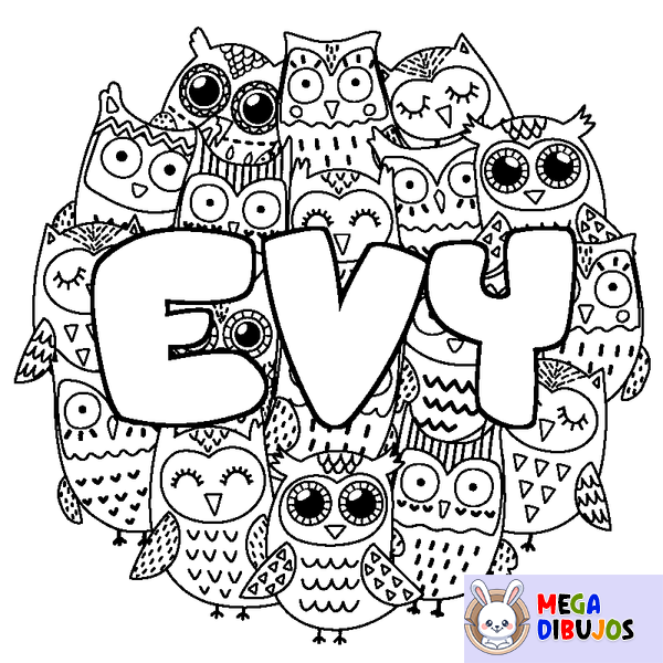 Coloraci&oacute;n del nombre EVY - decorado b&uacute;hos