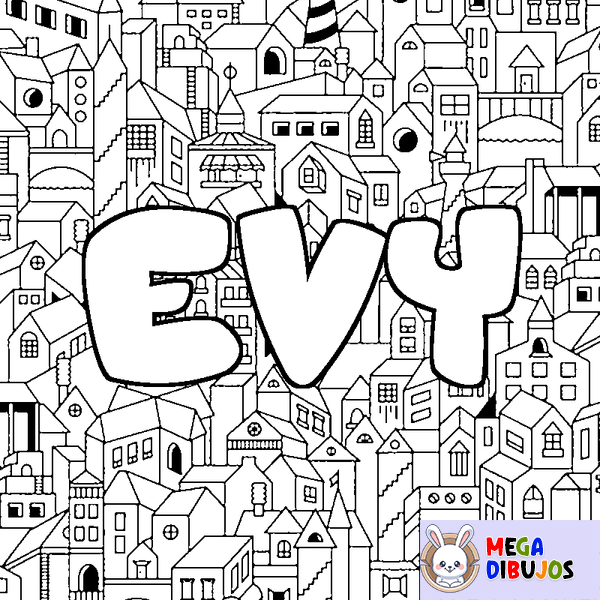 Coloraci&oacute;n del nombre EVY - decorado ciudad