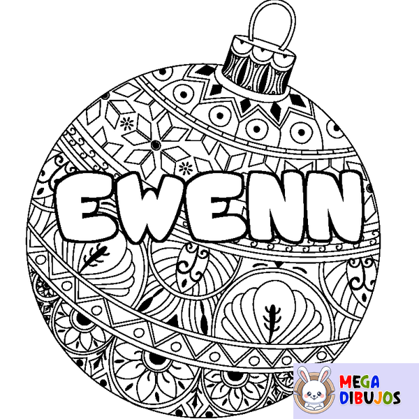 Coloraci&oacute;n del nombre EWENN - decorado bola de Navidad