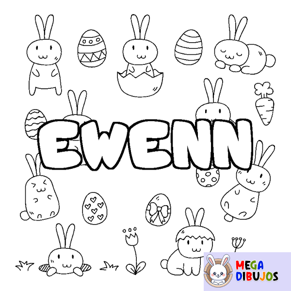 Coloraci&oacute;n del nombre EWENN - decorado Pascua
