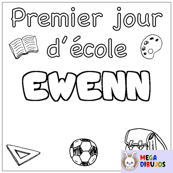 Coloraci&oacute;n del nombre EWENN - decorado primer d&iacute;a de escuela