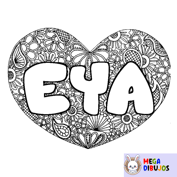 Coloraci&oacute;n del nombre EYA - decorado mandala de coraz&oacute;n