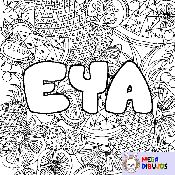 Coloraci&oacute;n del nombre EYA - decorado mandala de frutas