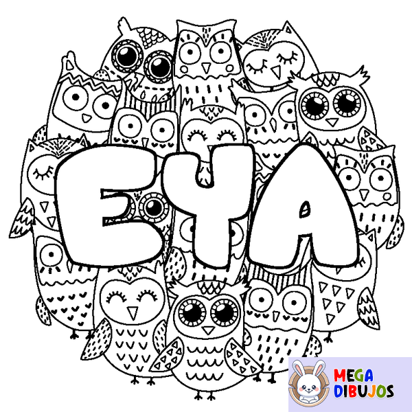 Coloraci&oacute;n del nombre EYA - decorado b&uacute;hos