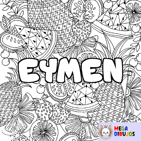 Coloraci&oacute;n del nombre EYMEN - decorado mandala de frutas