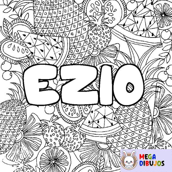 Coloraci&oacute;n del nombre EZIO - decorado mandala de frutas