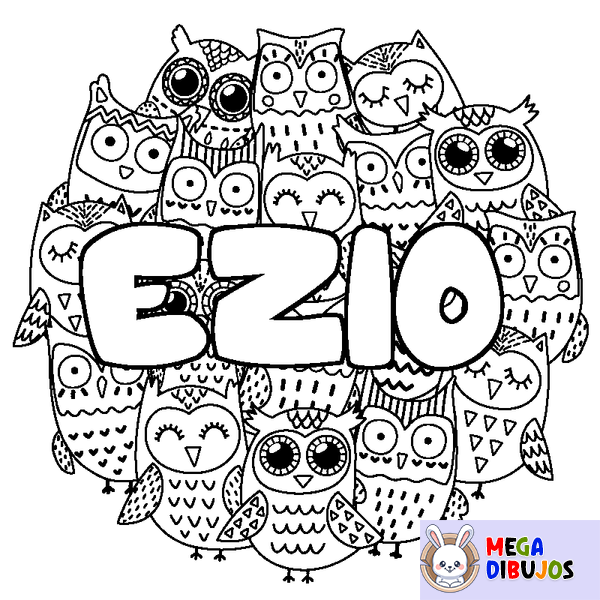 Coloraci&oacute;n del nombre EZIO - decorado b&uacute;hos