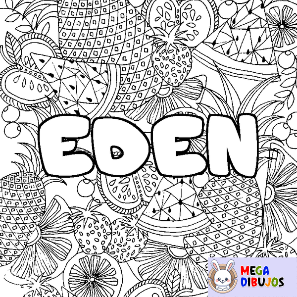 Coloraci&oacute;n del nombre EDEN - decorado mandala de frutas