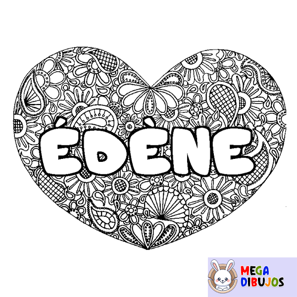 Coloraci&oacute;n del nombre &Eacute;D&Egrave;NE - decorado mandala de coraz&oacute;n