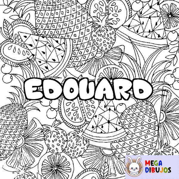 Coloraci&oacute;n del nombre EDOUARD - decorado mandala de frutas