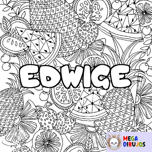 Coloraci&oacute;n del nombre EDWIGE - decorado mandala de frutas