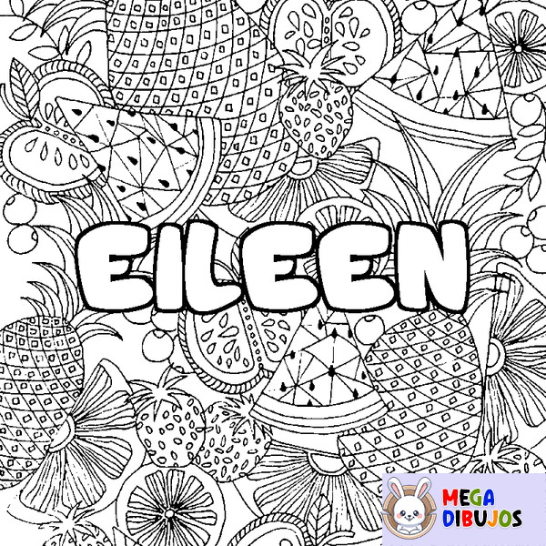 Coloraci&oacute;n del nombre EILEEN - decorado mandala de frutas