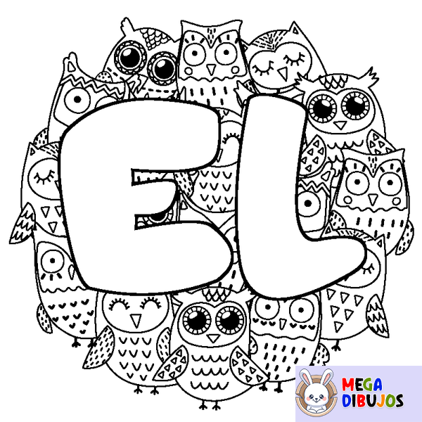 Coloraci&oacute;n del nombre EL - decorado b&uacute;hos