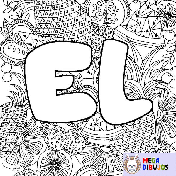 Coloraci&oacute;n del nombre EL - decorado mandala de frutas