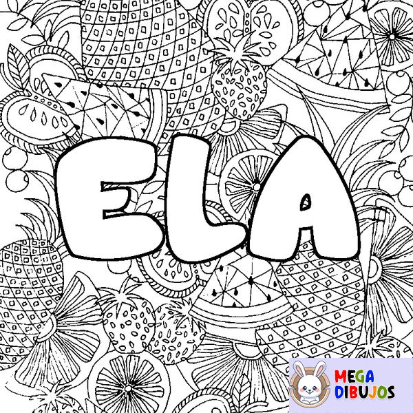 Coloraci&oacute;n del nombre ELA - decorado mandala de frutas
