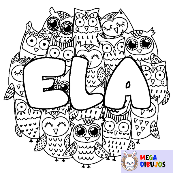 Coloraci&oacute;n del nombre ELA - decorado b&uacute;hos