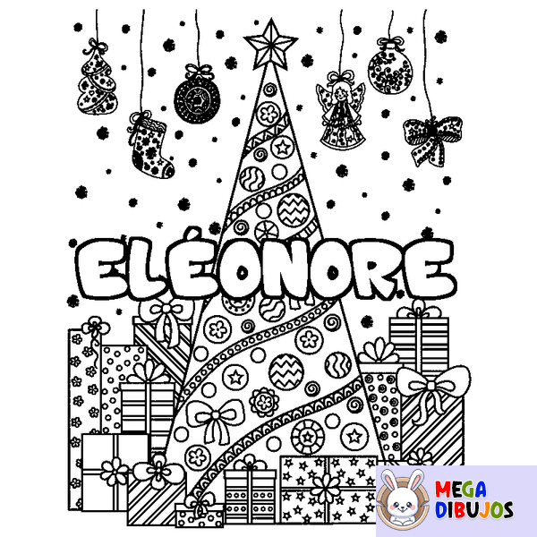 Coloraci&oacute;n del nombre EL&Eacute;ONORE - decorado &aacute;rbol de Navidad y regalos
