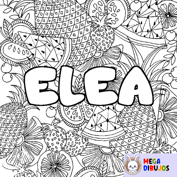 Coloraci&oacute;n del nombre ELEA - decorado mandala de frutas