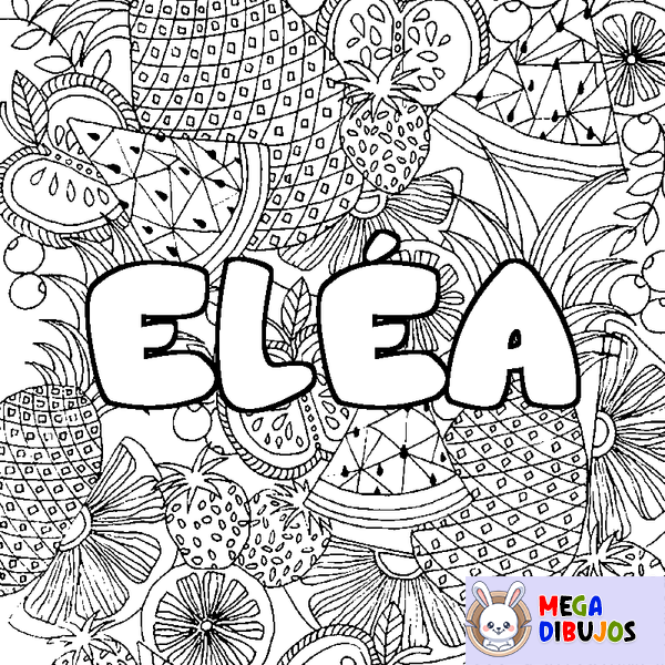 Coloraci&oacute;n del nombre EL&Eacute;A - decorado mandala de frutas