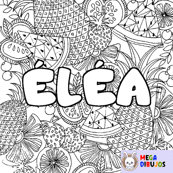 Coloraci&oacute;n del nombre &Eacute;L&Eacute;A - decorado mandala de frutas
