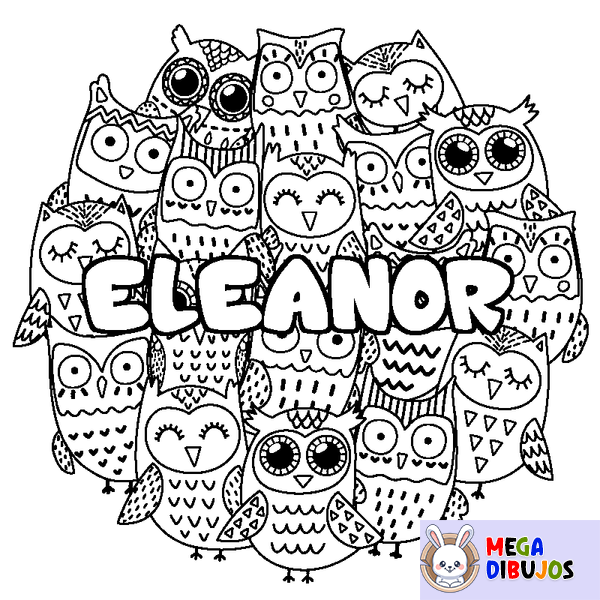 Coloraci&oacute;n del nombre ELEANOR - decorado b&uacute;hos