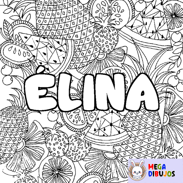 Coloraci&oacute;n del nombre &Eacute;LINA - decorado mandala de frutas