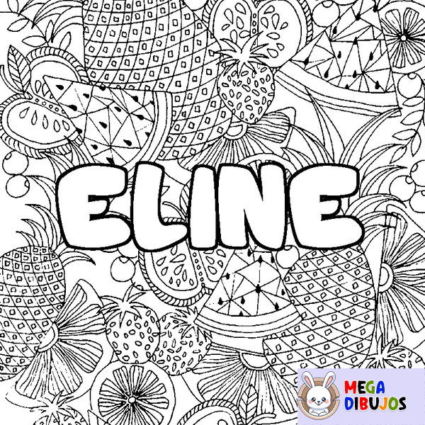 Coloraci&oacute;n del nombre ELINE - decorado mandala de frutas