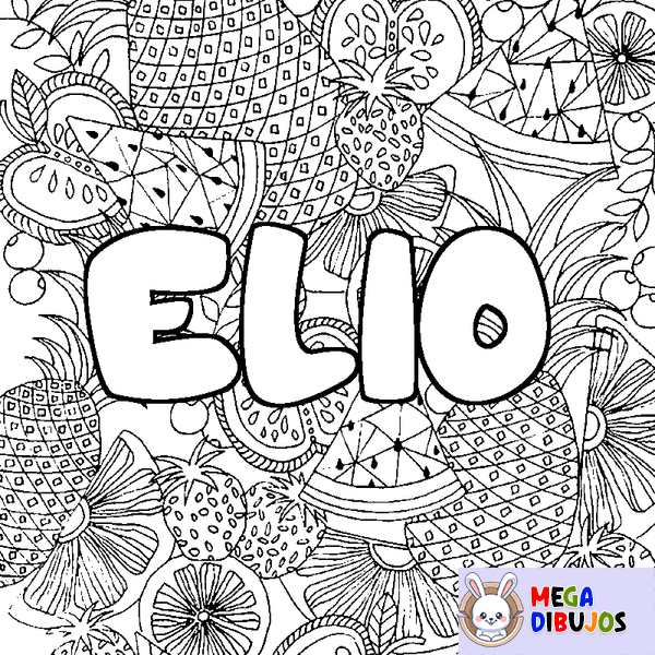 Coloraci&oacute;n del nombre ELIO - decorado mandala de frutas
