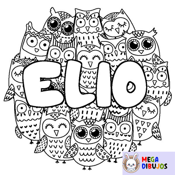 Coloraci&oacute;n del nombre ELIO - decorado b&uacute;hos