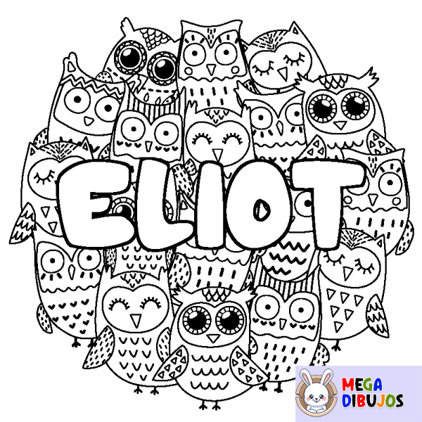 Coloraci&oacute;n del nombre ELIOT - decorado b&uacute;hos