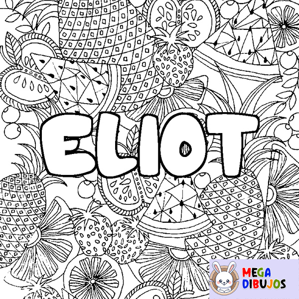 Coloraci&oacute;n del nombre ELIOT - decorado mandala de frutas
