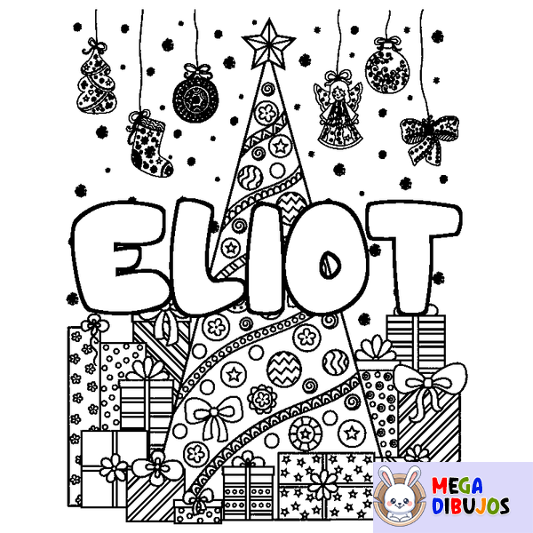 Coloraci&oacute;n del nombre ELIOT - decorado &aacute;rbol de Navidad y regalos