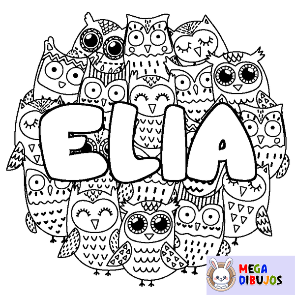 Coloraci&oacute;n del nombre ELIA - decorado b&uacute;hos
