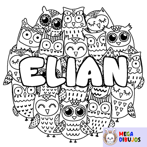 Coloraci&oacute;n del nombre ELIAN - decorado b&uacute;hos